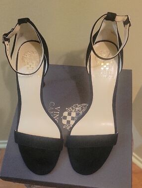 Vince Camuto Black Suede Ankle-Strap Heels